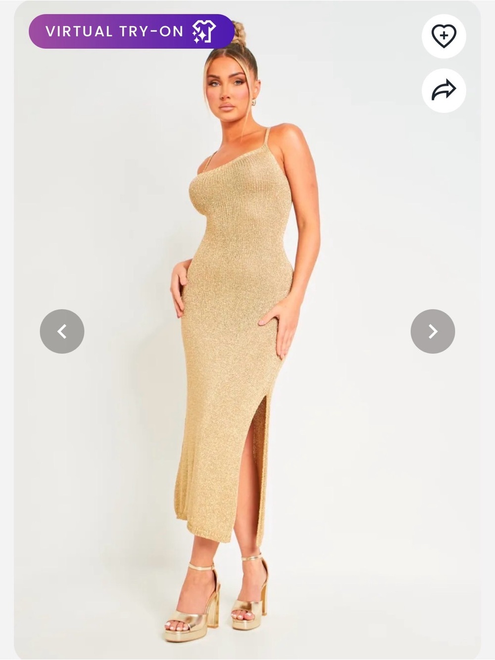 Missy Empire Skylar Gold Metallic Knit Midi Dress from Missy Empire - Picture 3 of 11